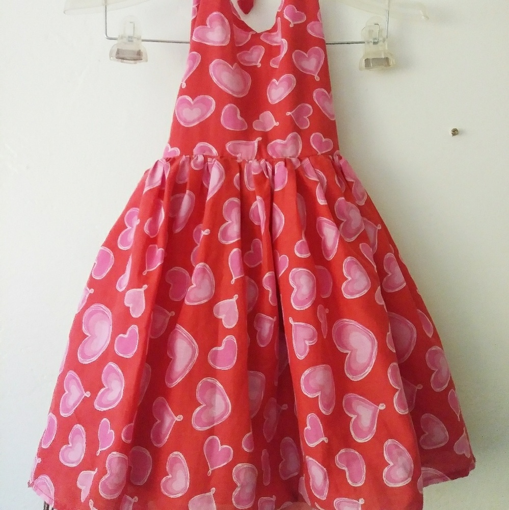 Vintage Valentine's Day Handmade Halter Dress with Hearts 2YO-5YO
